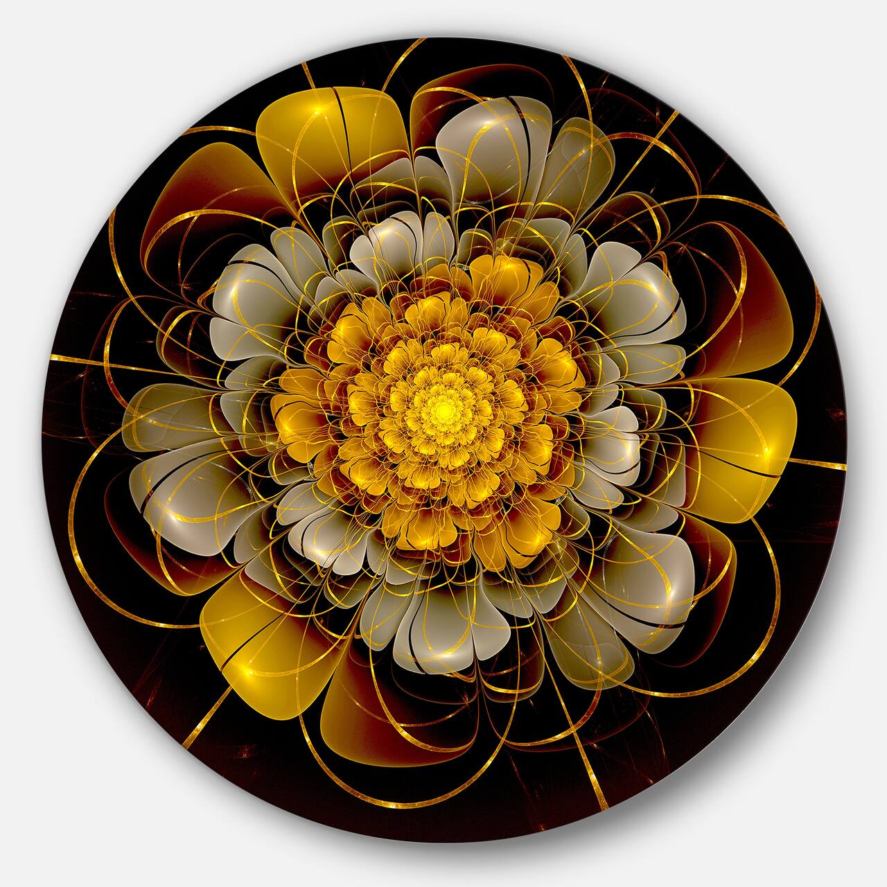Designart - Dark Gold Fractal Flower&#x27; Disc Large Contemporary Circle Metal Wall Arts